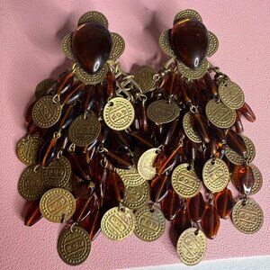 Vintage  Dangle Clip on Glass???? Acrylic?? Boho Statement  Earrings